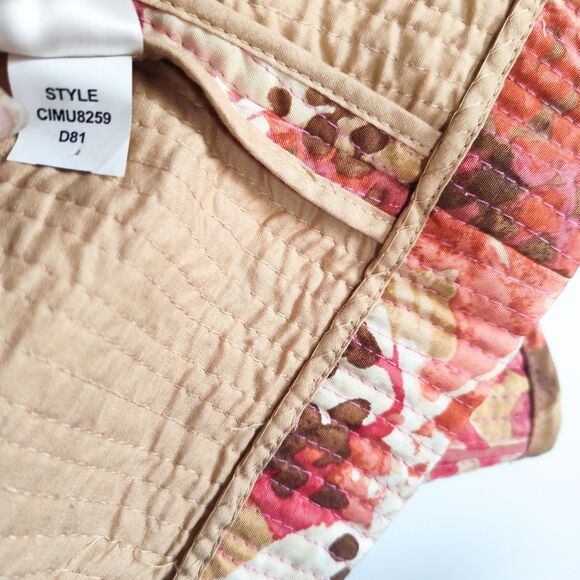 Sigrid Olsen Jacket Large 100% Silk Quilted Snap Buttons Collarless Red Pink Art - Picture 14 of 14